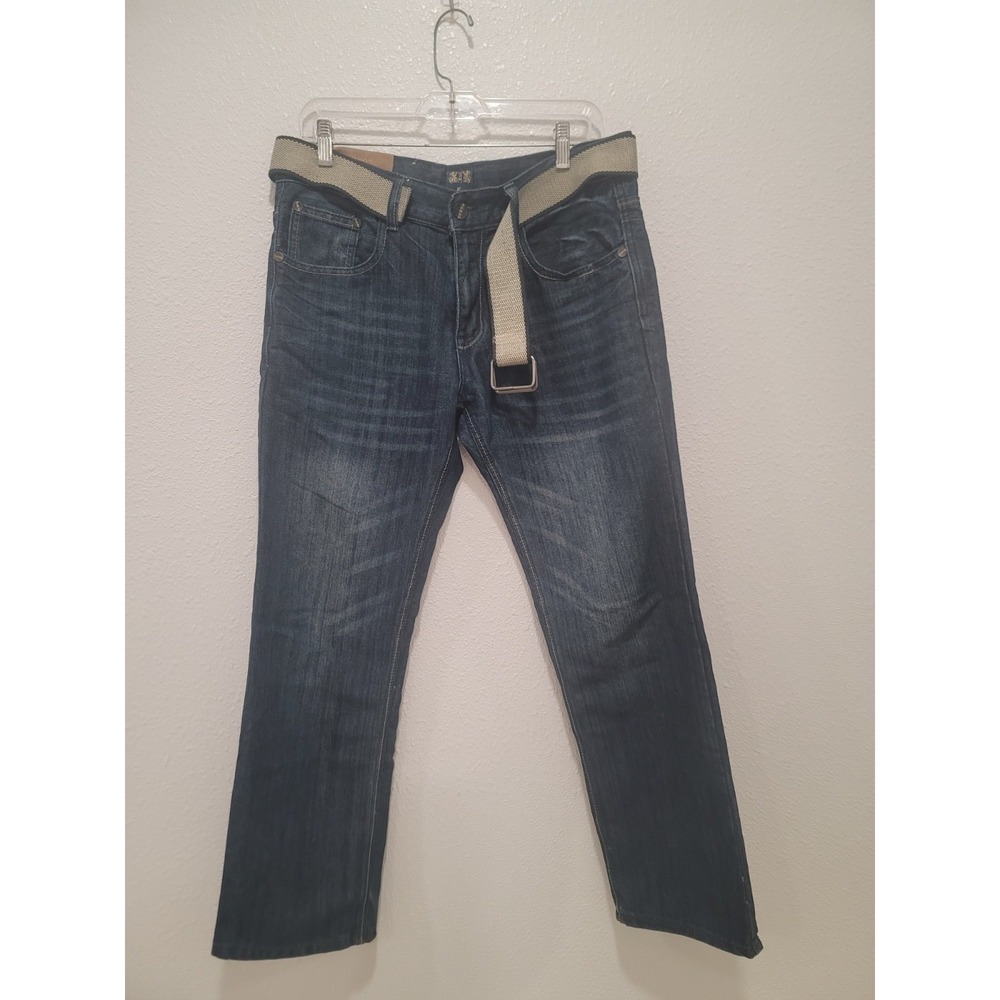 F U S A I jeans size mens 32x30 straight leg belted dark blue